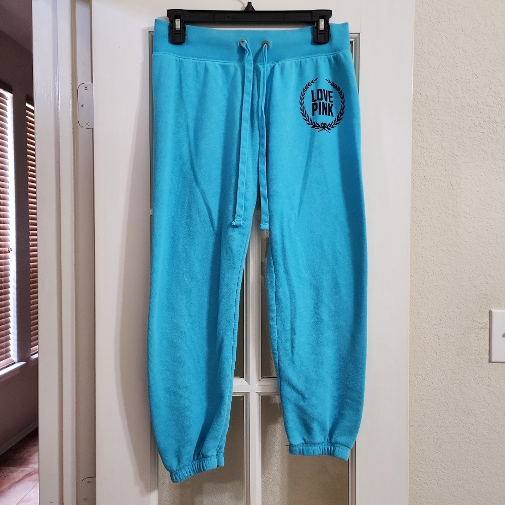 PINK Victoria’s Secret Turquoise Love Pink Logo Jogger Sweatpants XS